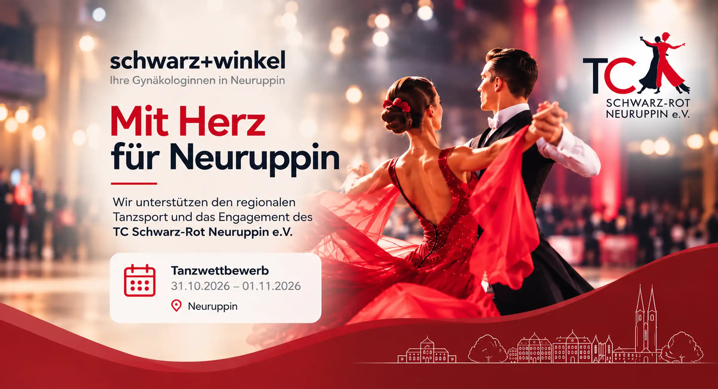 Tanzpaar beim Turniertanz – schwarz+winkel unterstützt den Tanzsport in Neuruppin